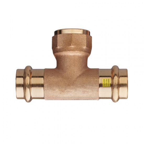 Бронзов прес тройник с преход към резба за газ - ф22 x 1/2“x ф22 - Ж/Ж/Ж